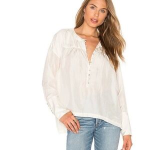 Free People Ivory Button-Up V-Neck Peasant Blouse